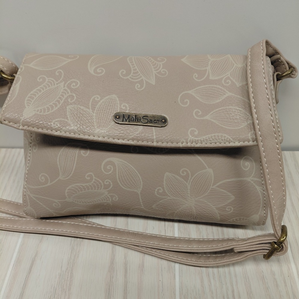 MultiSac Crossbody Bag Faux Leather Floral Beige Crossbody Shoulder‎ Bag Purse